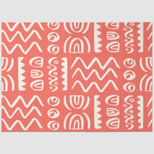 Boho Coral White Patterned Decoupage  Tissue Paper