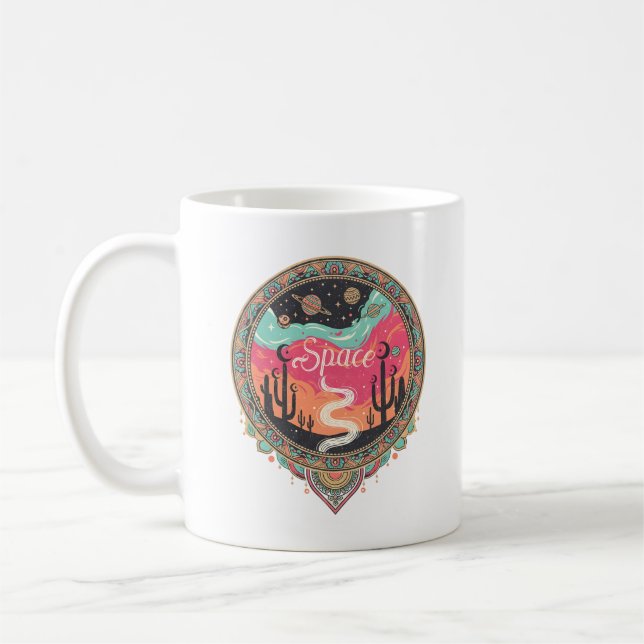 Boho Cosmic Desert Retro Space Art Coffee Mug (Left)