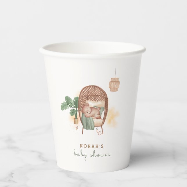 Boho Cosy Teddy Bear Sleep Baby Shower  Paper Cups (Front)