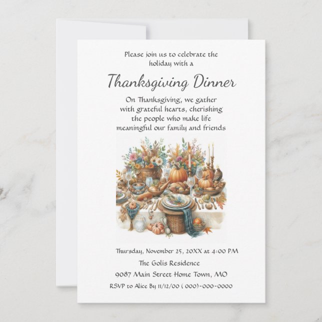 Boho Cottage Family Friends Thanksgiving Dinner Invitation (Front)