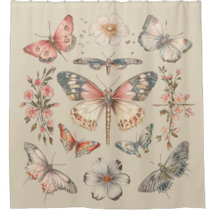 Boho Cottagecore Monarch Butterfly Shower Curtain