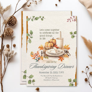 Boho Cottagecore Watercolor Pumpkin Thanksgiving Invitation