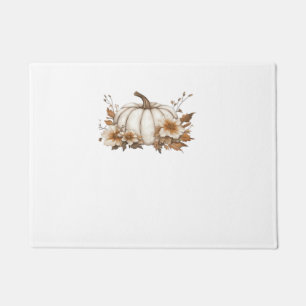 Boho Cottagecore White Pumpkin with Autumn Florals Doormat