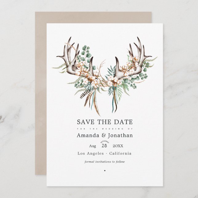 Boho Cotton and Eucalyptus Boho Wedding Photo Save The Date (Front/Back)