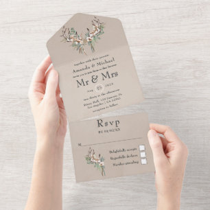 Boho Cotton and Eucalyptus Wedding All In One Invitation