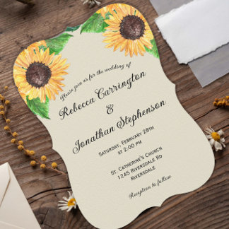 Boho Country Sunflowers Curved Wedding Invitation