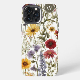 Boho Country Wildflowers Monogram iPhone 13 Pro Max Case