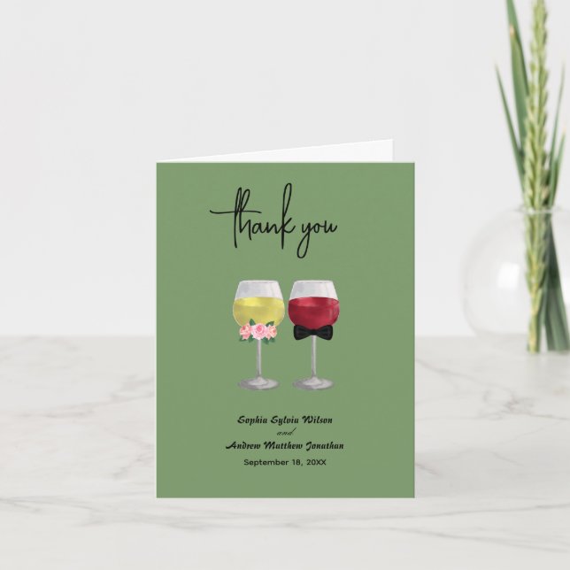 Boho Couple Wine Wedding Folded Thank You Card (Front)