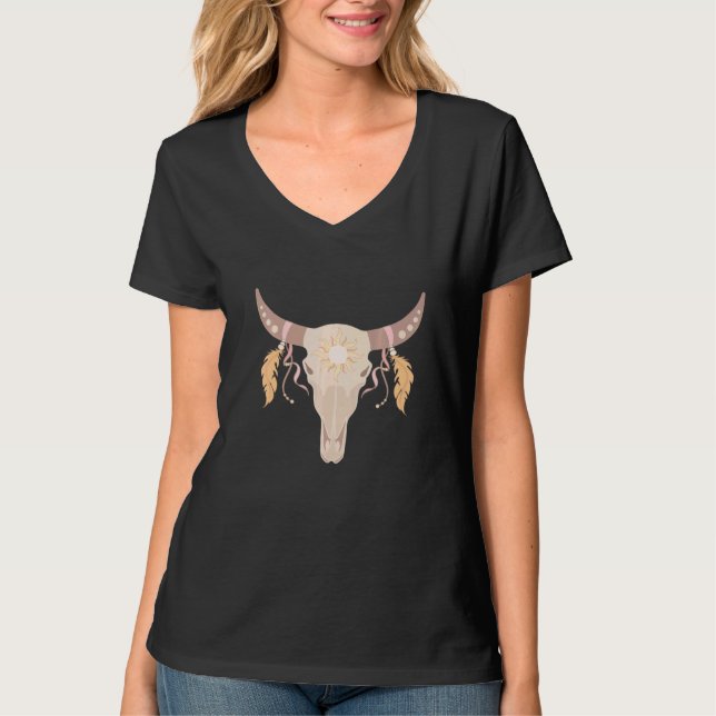 Boho Cow Bull Skull T-Shirt (Front)