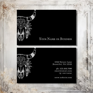 Boho Cow Skull Black and White Bohemian Business Card