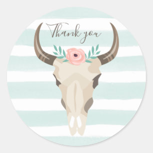 Boho Cow Skull Classic Round Sticker
