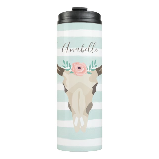Boho Cow Skull Thermal Tumbler (Front)