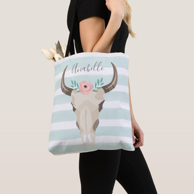 Boho Cow Skull Tote Bag (Close Up)