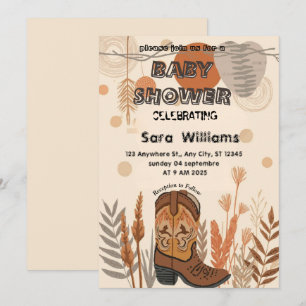 Boho Cowboy Boots baby shower invitation