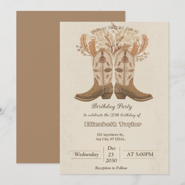 Boho Cowboy Boots Party invitation (Front/Back)