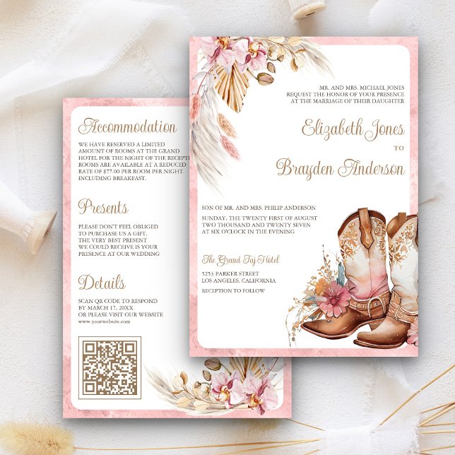 Boho Cowboy Boots Western Wedding Invitation (Creator Uploaded)