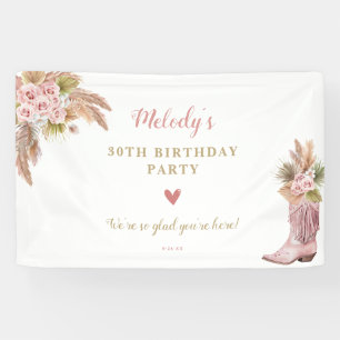 Boho Cowgirl Boot Pampas Grass Roses Banner