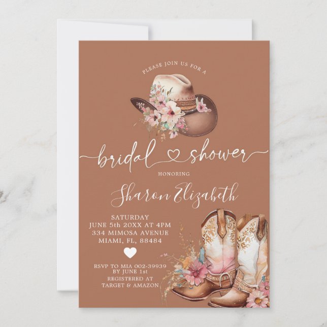 Boho Cowgirl Boots Bridal Shower Invitation (Front)