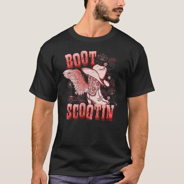 Boho Cowgirl Boots Hat Boot Scooting Western Count T-Shirt (Front)