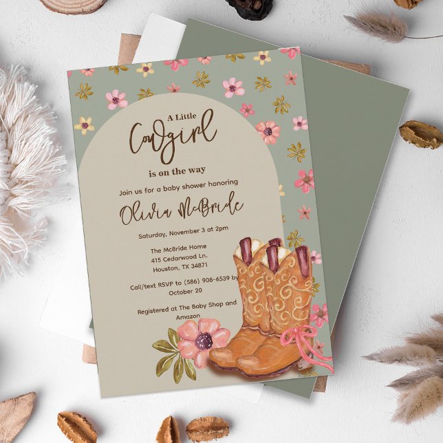 Boho Cowgirl Flowers Boots Western Baby Shower Invitation (Creator Uploaded)