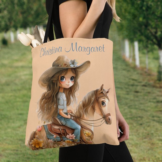 Boho Cowgirl Personalise Horse Tote Bag (Creator Uploaded)