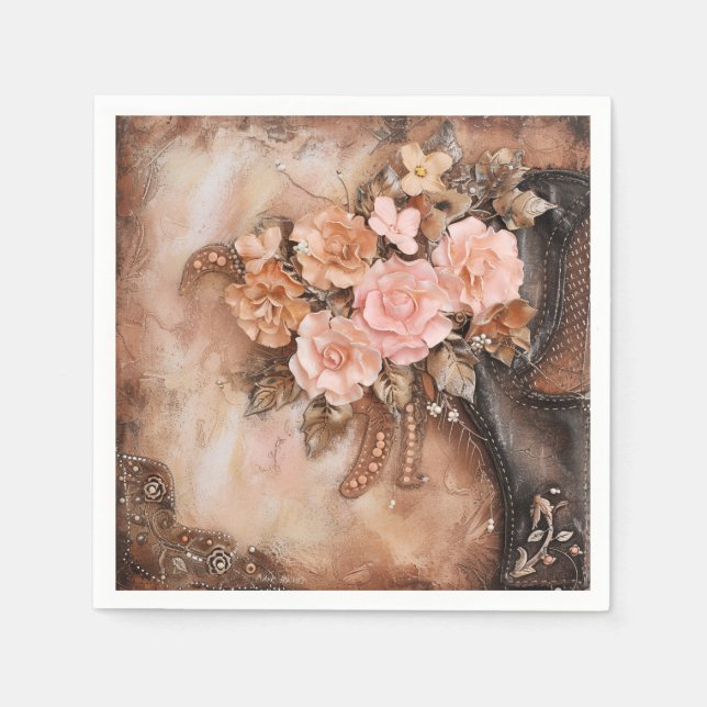 Boho Cowgirl Western Floral Wedding Napkins (Front)