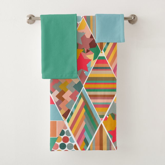 Boho Crazy Quilt Bath Towel Set (Insitu)