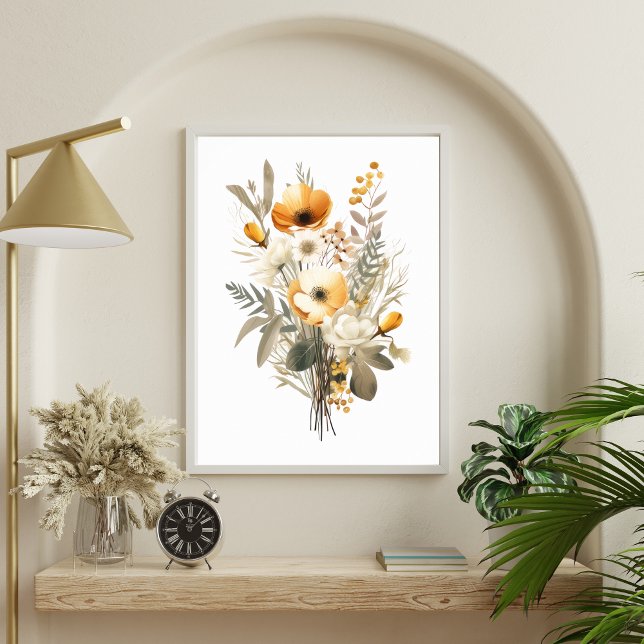 Boho Cream Beige Yellow Floral Flowers Botanical Poster (Boho Cream Beige Yellow Floral Flowers Wall Art Poster)
