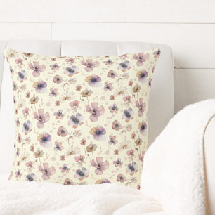 Boho Cream Blush Watercolor Wildflower Cushion