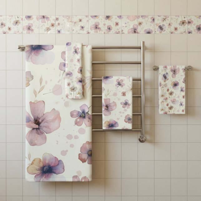 Boho Cream Blush Watercolor Wildflower Tile (Creator Uploaded)