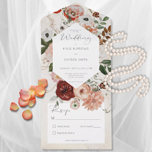 Boho Cream Burgundy Fall Floral No Dinner All In One Invitation