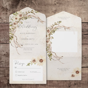 Boho Cream Daisies & Dried Grass No Dinner All In One Invitation