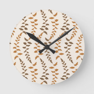 Boho Cream Fern Strings - seamless pattern. Round Clock