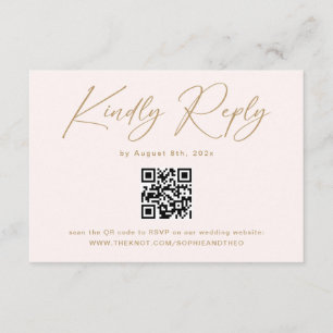 Boho Cream Neutral Wedding RSVP Qr Code Enclosure Card