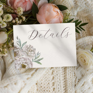Boho Cream & Off White Floral Wedding Details Enclosure Card