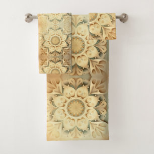 Boho Cream Swirl Hearts Design Towel Set
