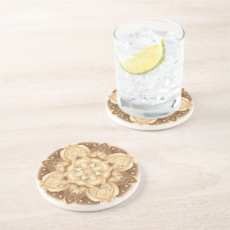 Boho Cream Swirl Hearts Sandstone Coaster