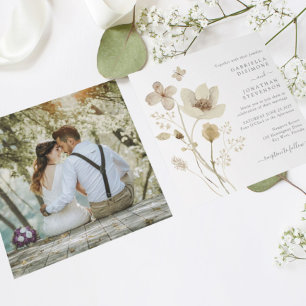 Boho Cream Watercolor Wildflowers Photo Wedding  Invitation