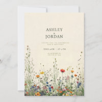 Boho Cream Wildflower Wedding Invitation
