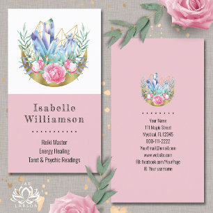 Boho Crescent Moon Crystal Cluster Pink Roses Chic Business Card