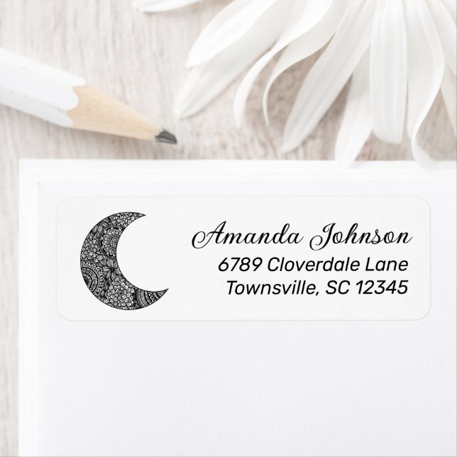 Boho Crescent Moon White Return Address Label (Insitu)