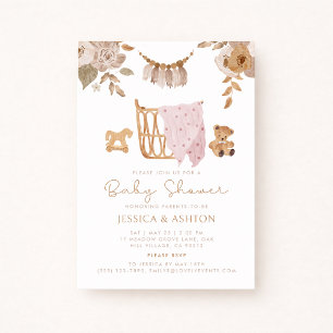 Boho Crib & Floral Baby Shower Invitation