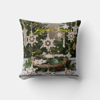 Boho Crochet Snowflake Christmas Throw Pillow