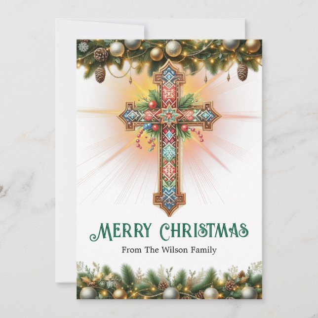 Boho Cross with Intricate Patterns Christmas  Holiday Card (Front)