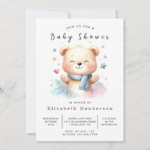 Boho Custom Bear Baby Shower Invitation