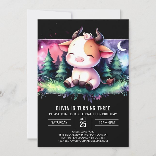 Boho Custom Cow Birthday Invitation (Front)