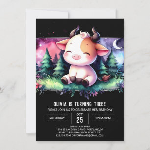 Boho Custom Cow Birthday Invitation