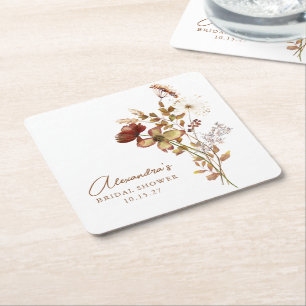Boho Custom Earthy Nature Botanical Bridal Shower  Square Paper Coaster