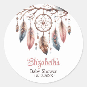 Boho Custom Name Dreamcather Baby Shower Classic Round Sticker