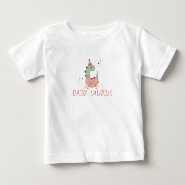 BOHO Custom Name Green Dino Baby Matching Family Baby T-Shirt (Front)